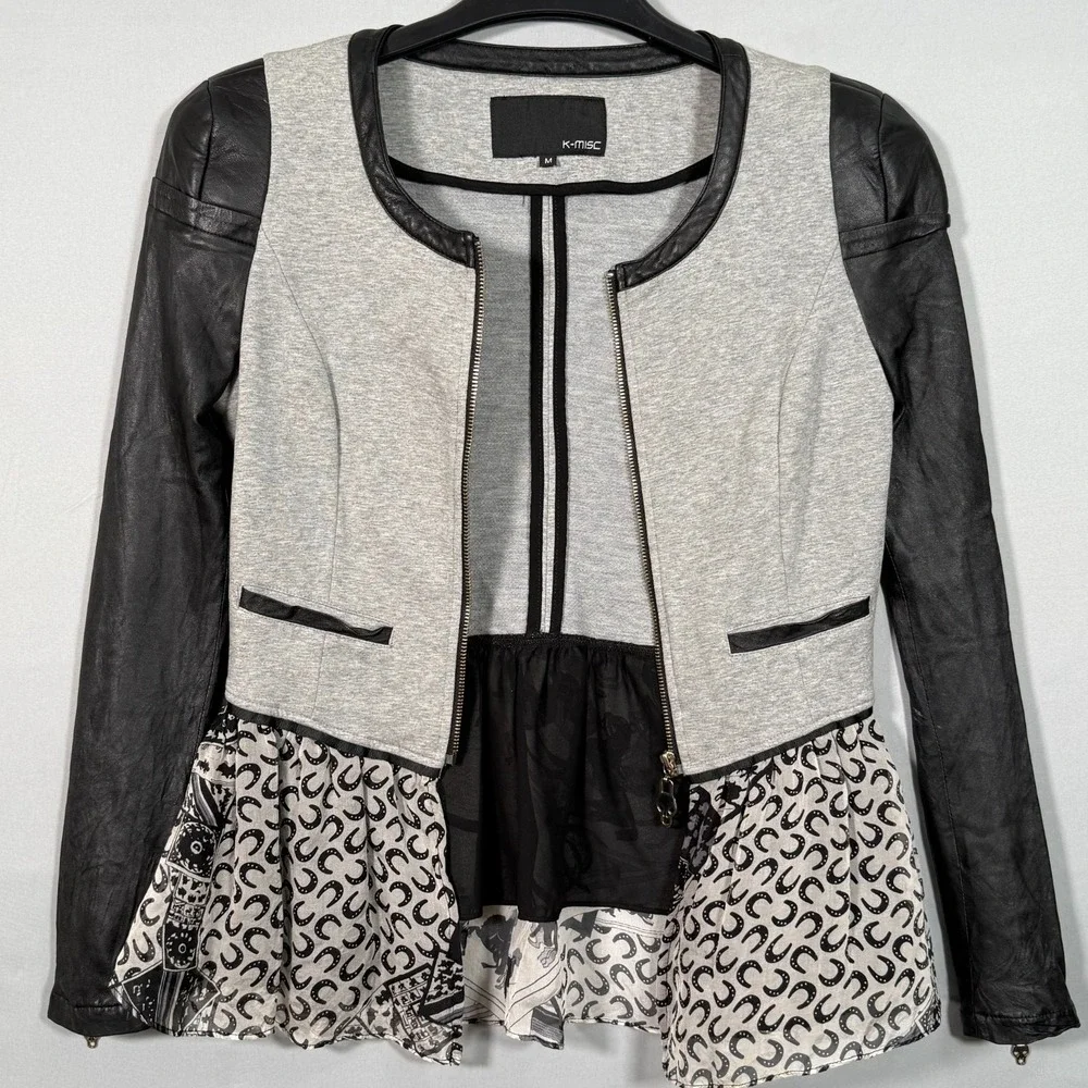 Women Stylish Jacket Rare M Skull Zip Multiple Layers Faux‎ Leather Small Arm